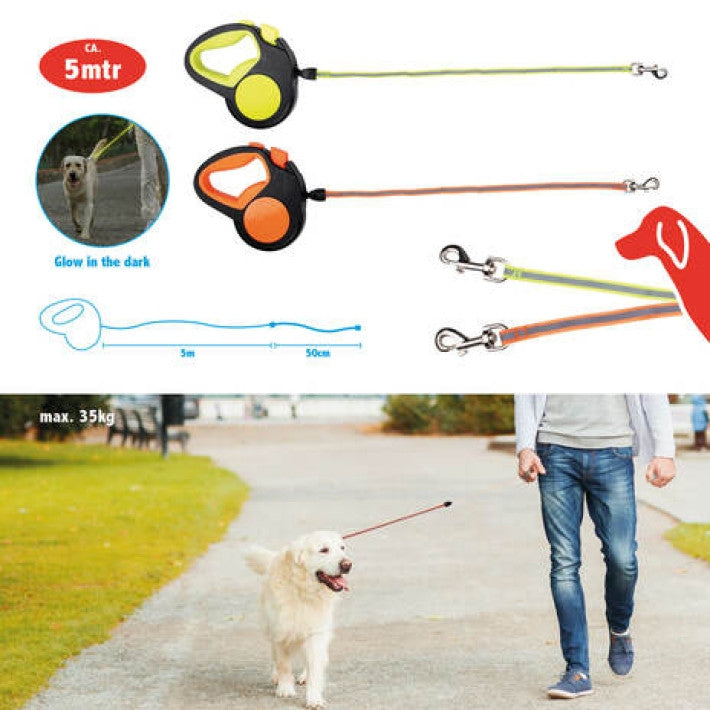 Pet Treatment ED-41678: Retractable Glow in the Dark Dog Leash - 5M Orange