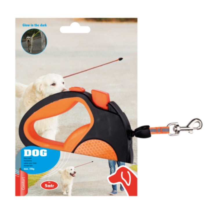 Pet Treatment ED-41678: Retractable Glow in the Dark Dog Leash - 5M Orange