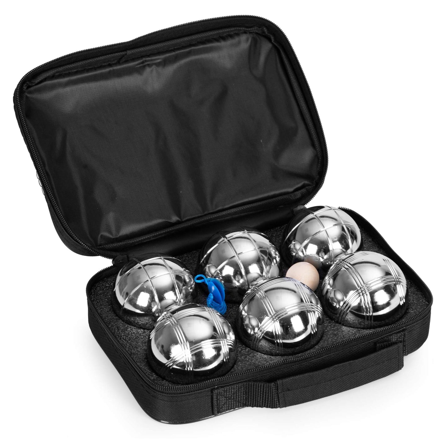 Petanque Boules Set, 6 Chrome Balls, Case & Accessories