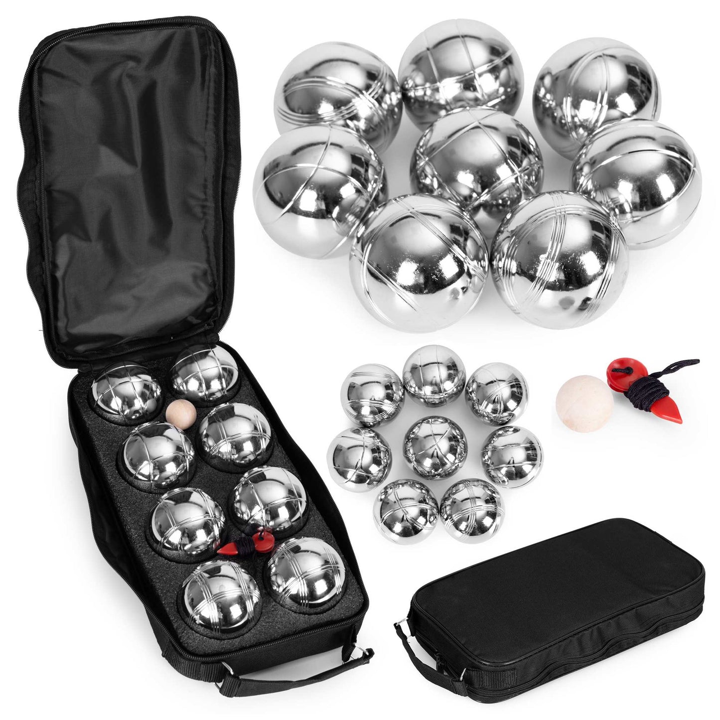 Petanque Boules Set, 8 Chrome Steel Balls + Case