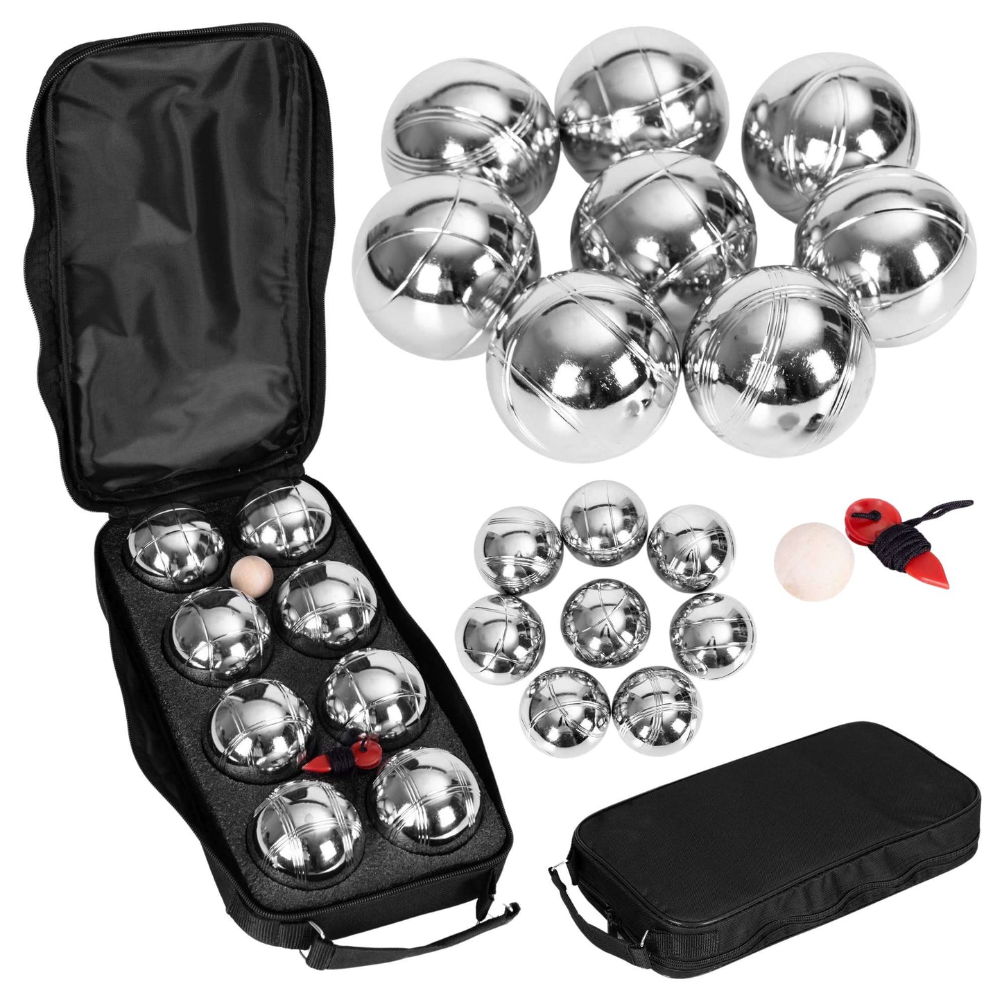 Petanque Boules Set, 8 Chrome Steel Balls + Case