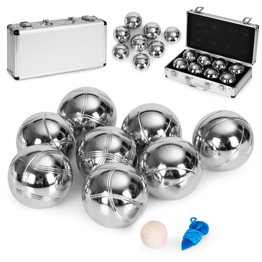 Petanque Boules Set, 8 Chrome Steel Balls + Case