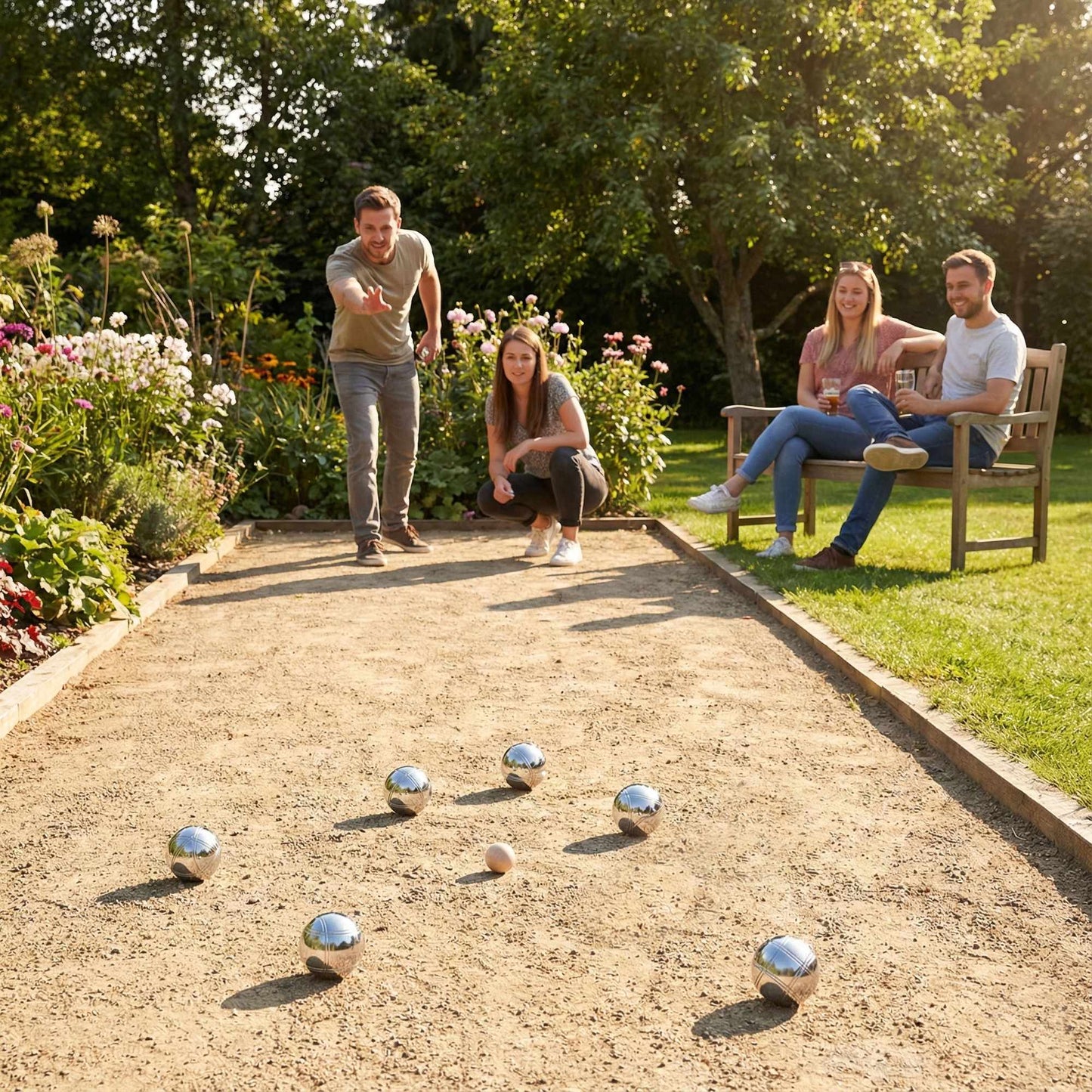 Petanque Boules Set, 8 Chrome Steel Balls + Case