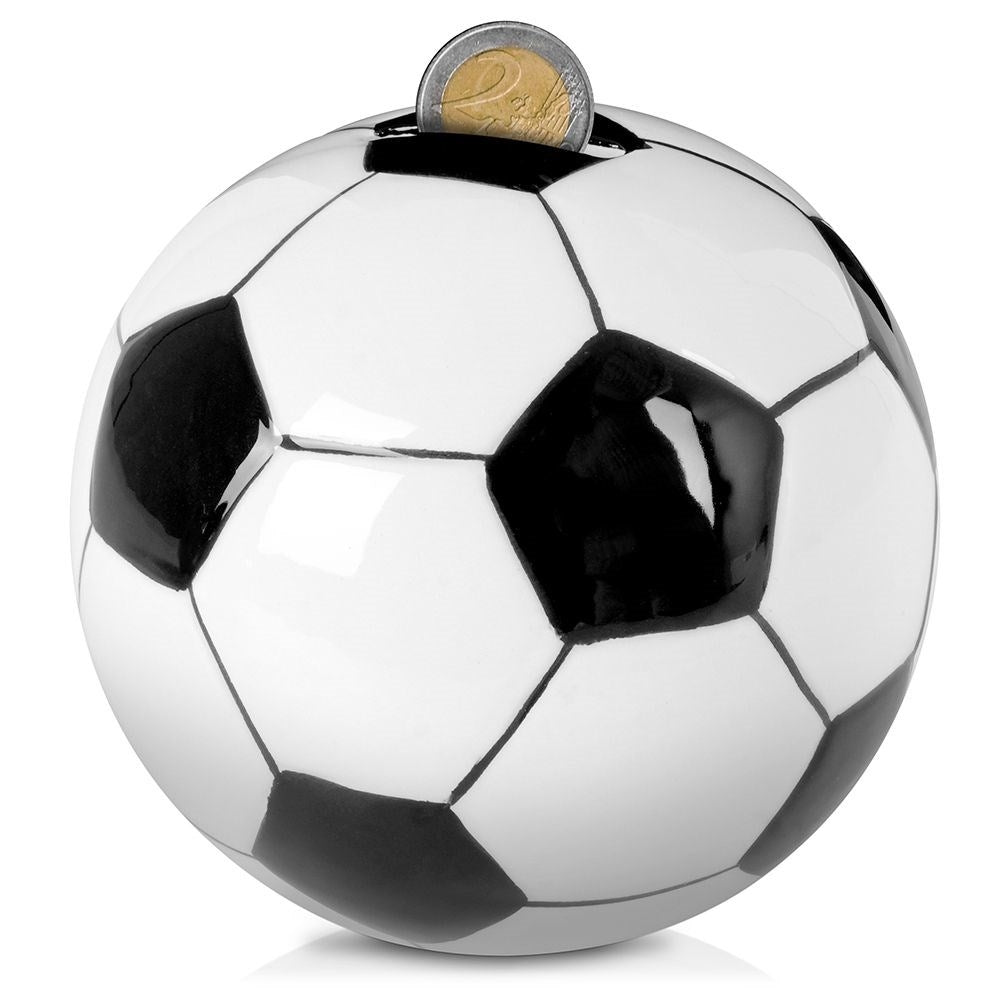 Piggy bank in ceramic shaped like a soccer ball