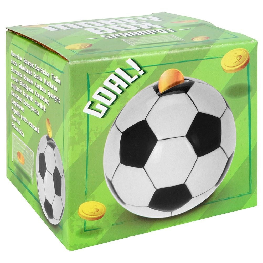 Piggy bank in ceramic shaped like a soccer ball