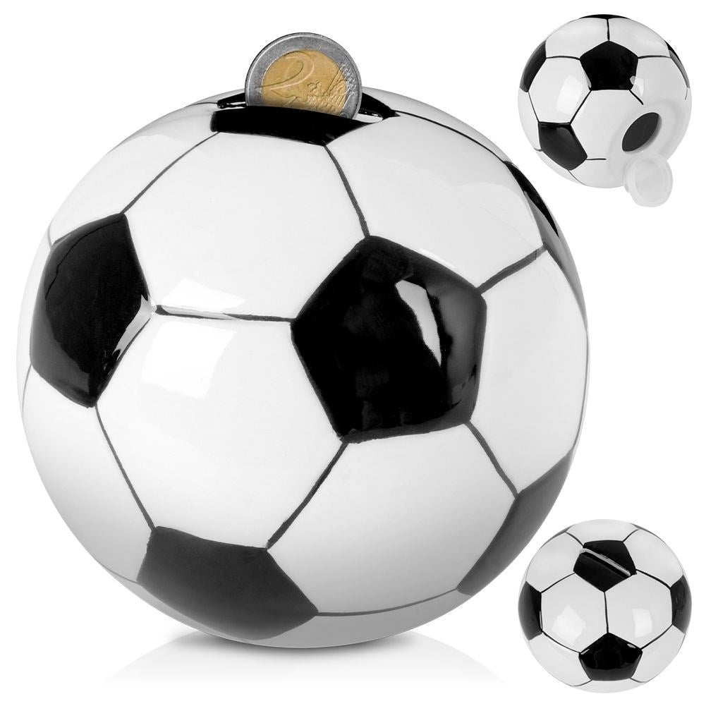 Piggy bank in ceramic shaped like a soccer ball