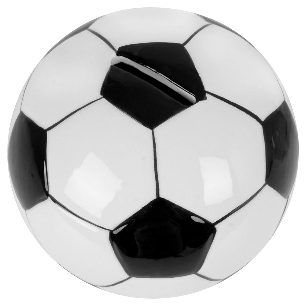Piggy bank in ceramic shaped like a soccer ball