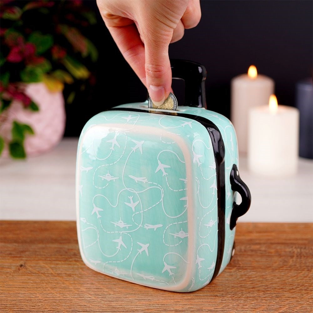 Piggy bank in turquoise ceramic - decorative and practical