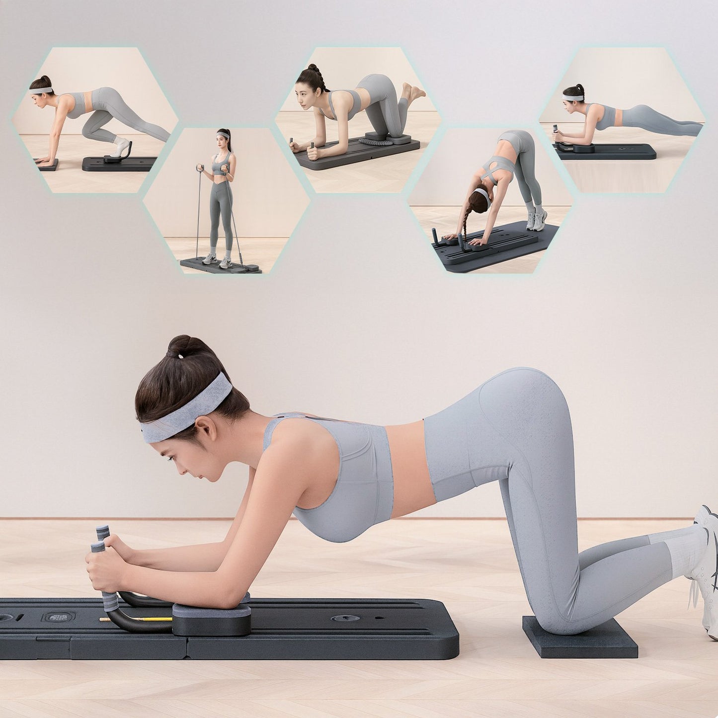 Pilates Reformer Board with LCD, Foldable & Expanders