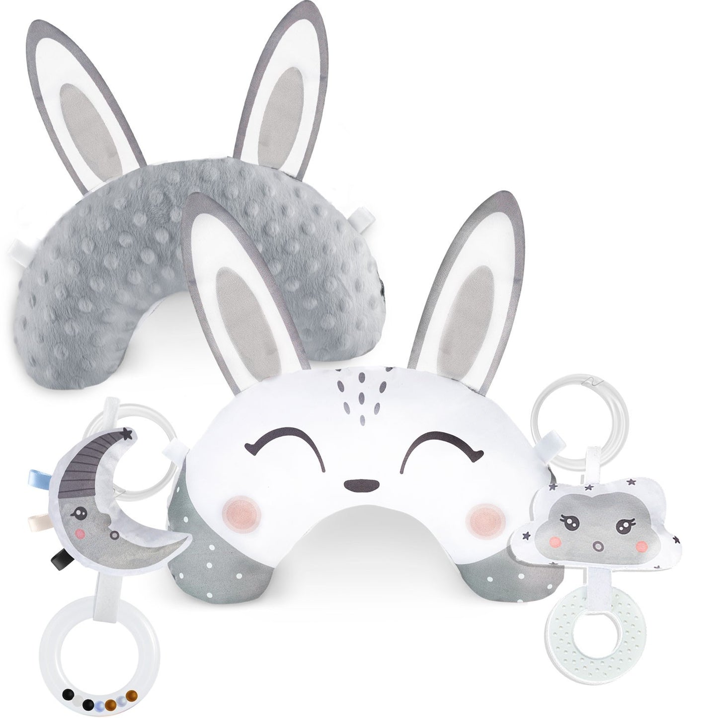 Pillow with a rattle and teether for Nukido mats
