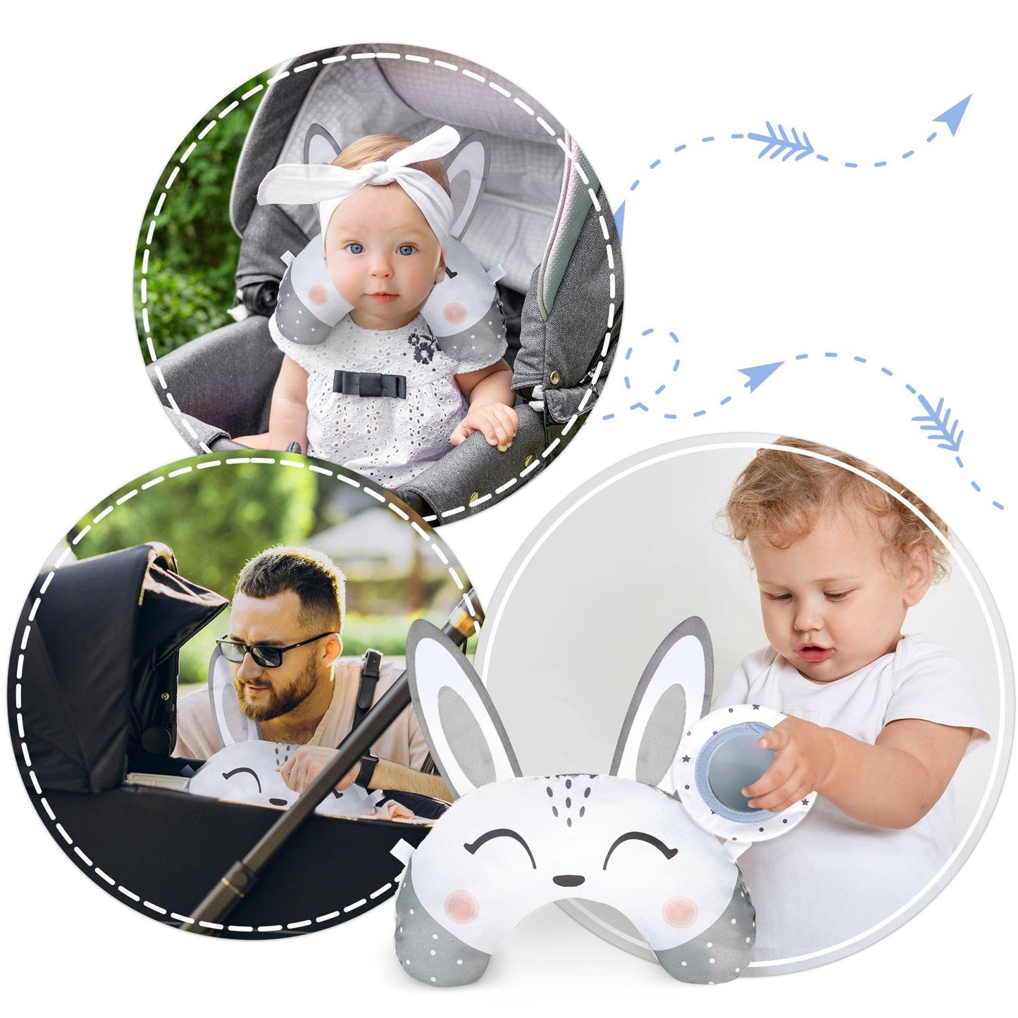 Pillow with a rattle and teether for Nukido mats
