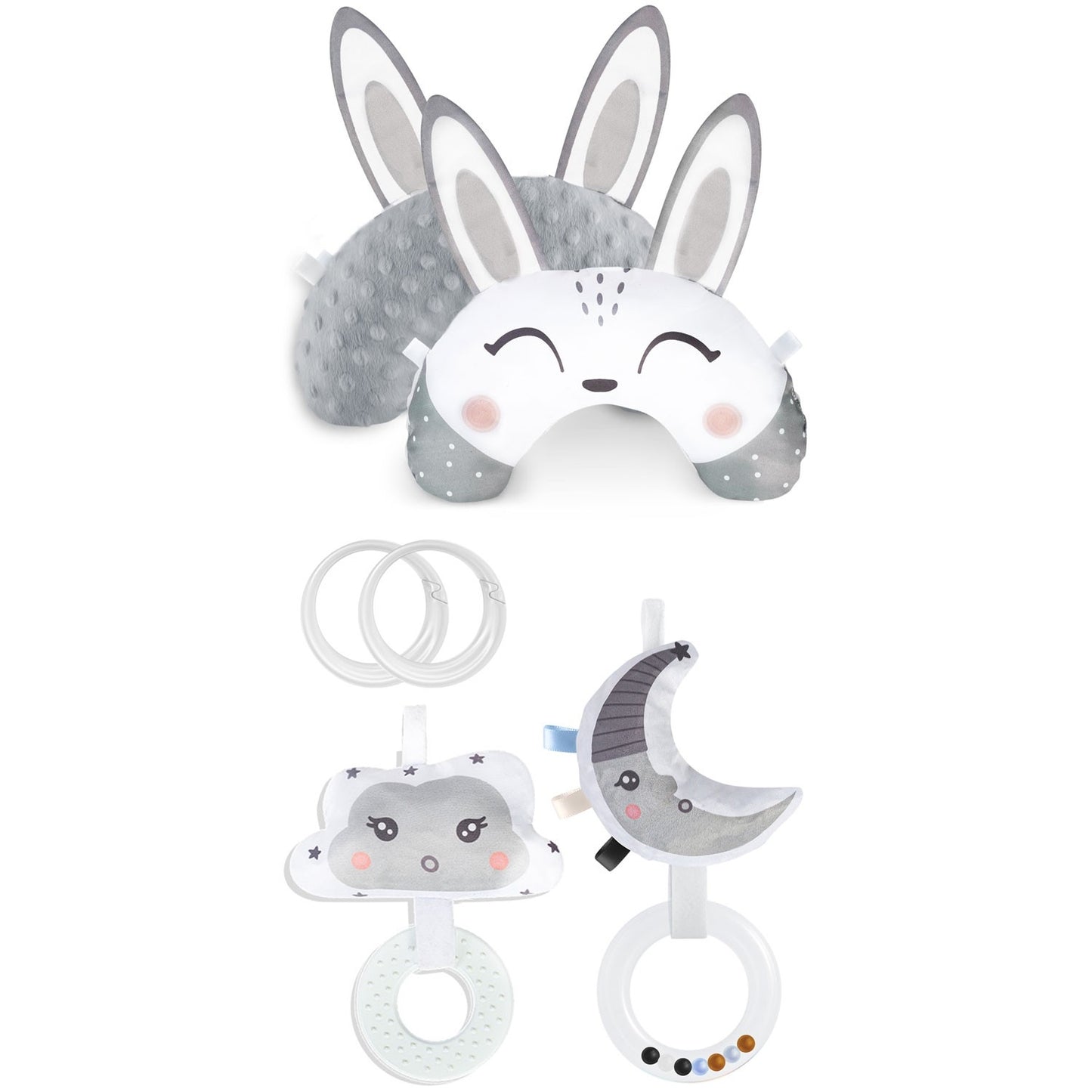 Pillow with a rattle and teether for Nukido mats