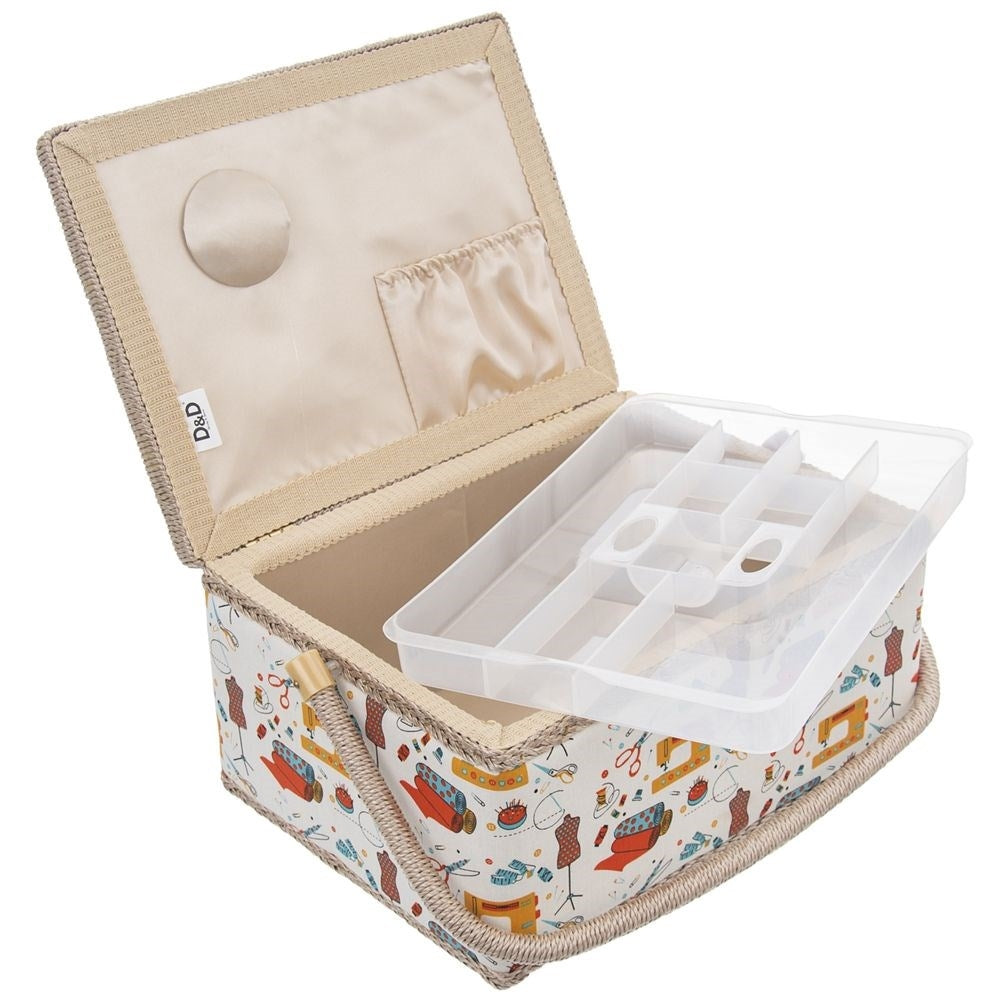 Pincushion with 7-compartment organizer and sewing motif