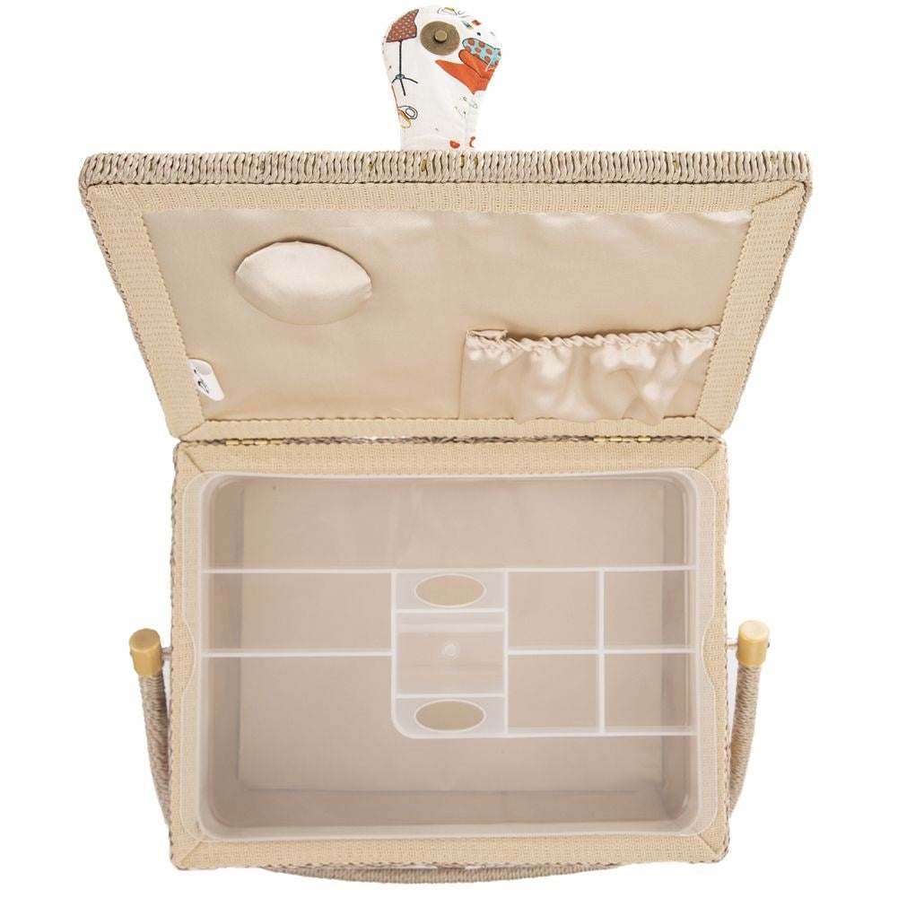 Pincushion with 7-compartment organizer and sewing motif