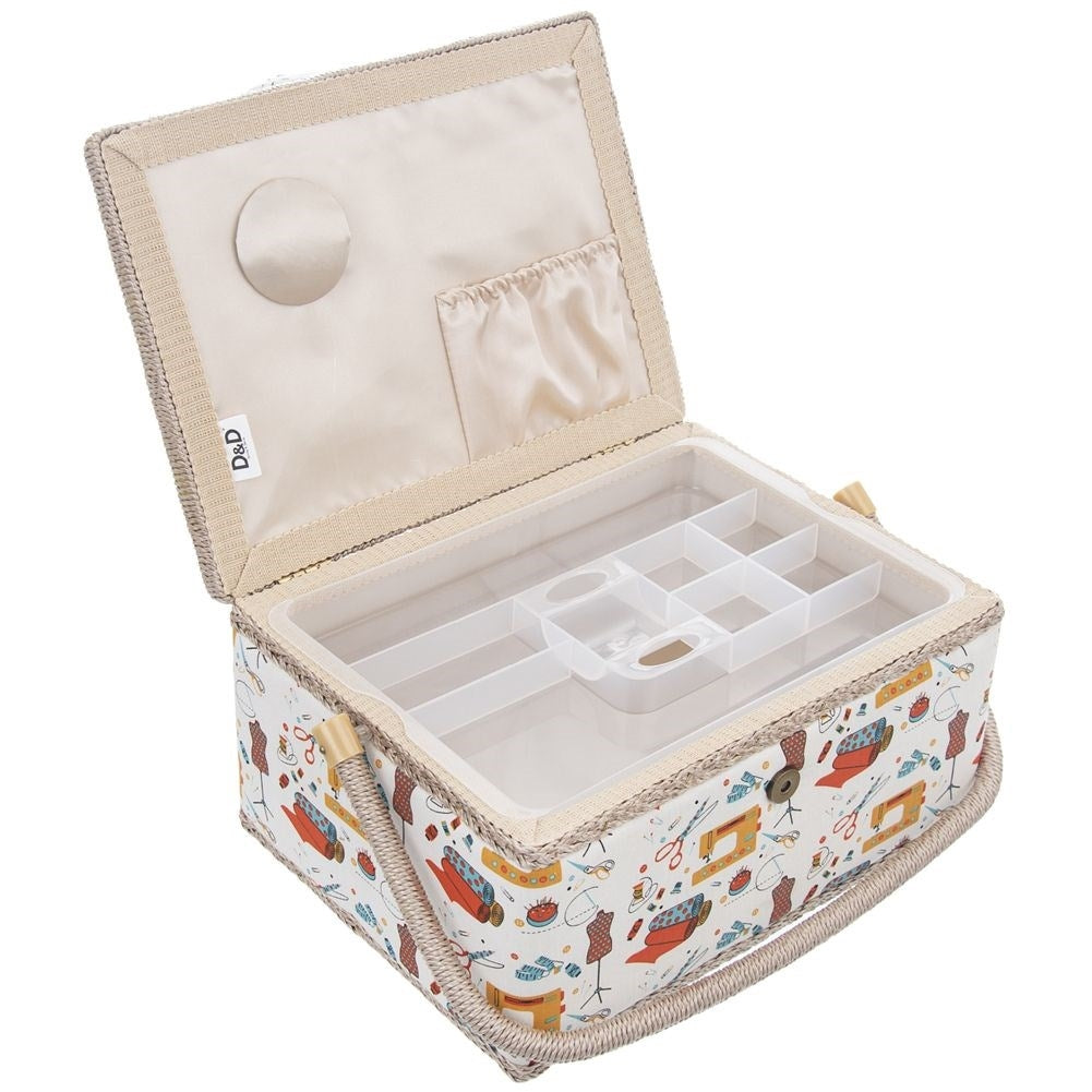 Pincushion with 7-compartment organizer and sewing motif