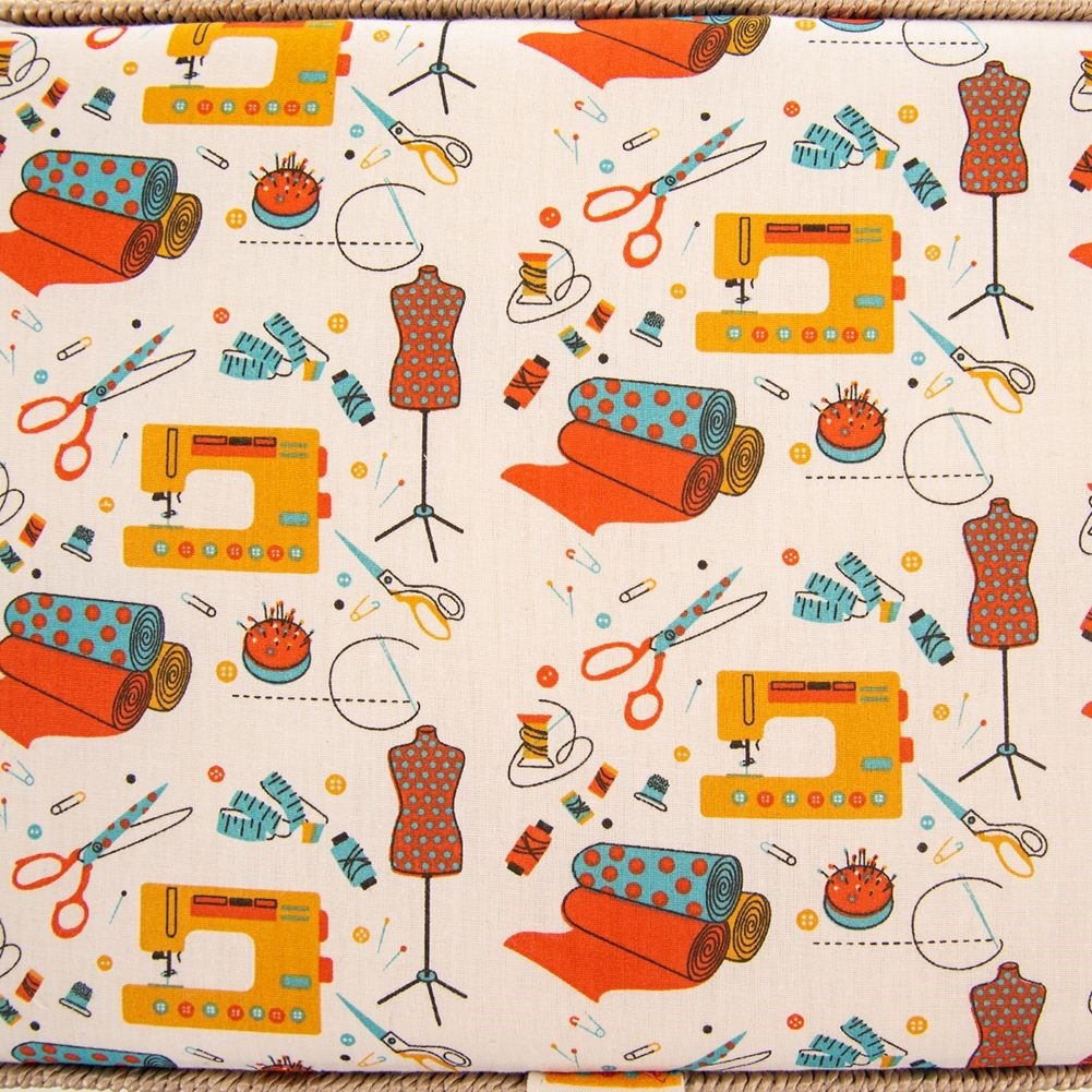 Pincushion with 7-compartment organizer and sewing motif