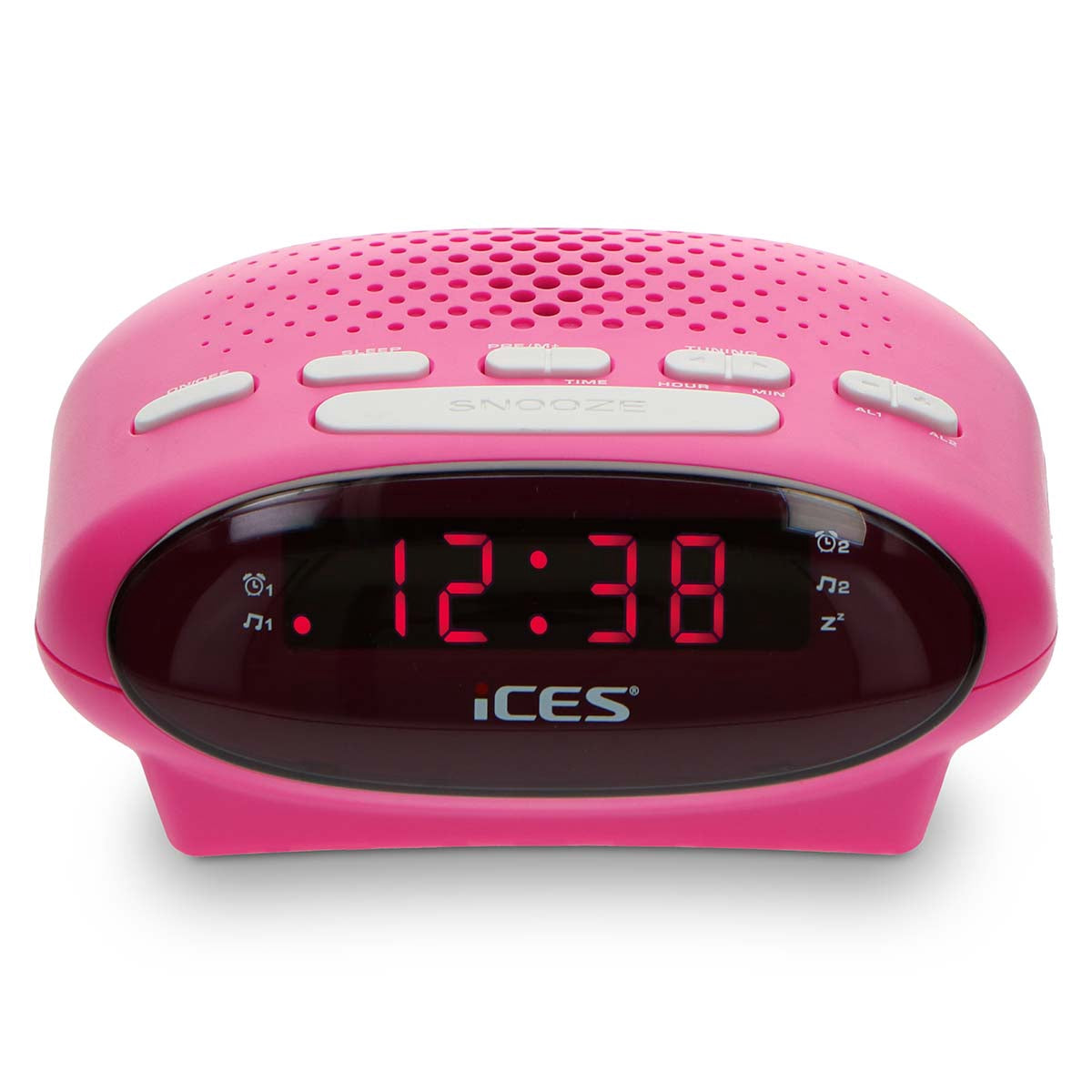 Pink FM Clock Radio with Dual Alarms and Snooze Function