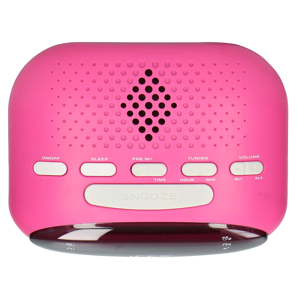 Pink FM Clock Radio with Dual Alarms and Snooze Function