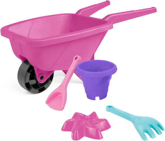Pink Wheelbarrow & Sand Play Set for Kids, 5-Piece