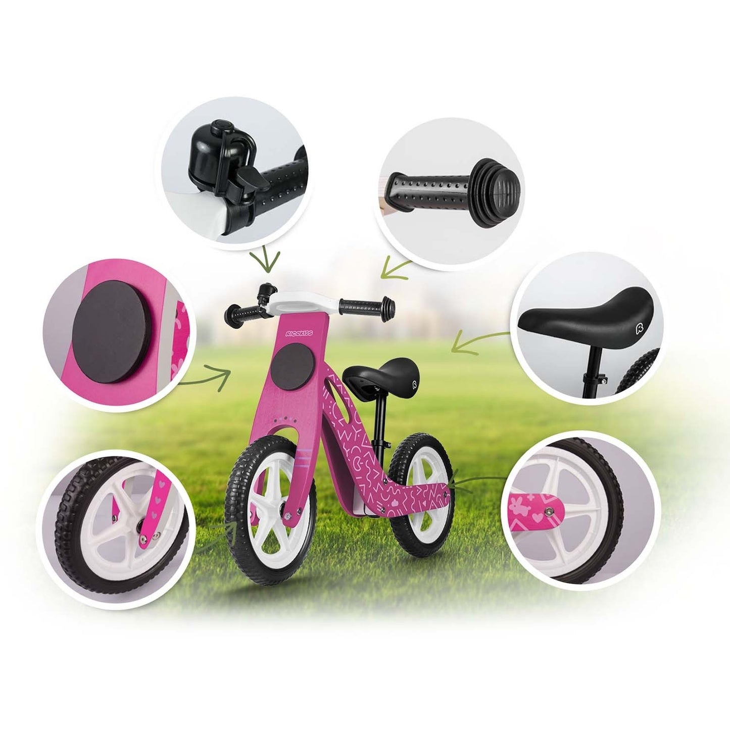 Pink Wooden balance bike Ricokids RC-614