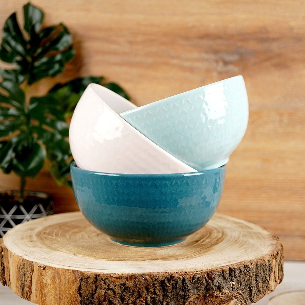 Pink ceramic bowl RELIEF 14 cm, 600 ml
