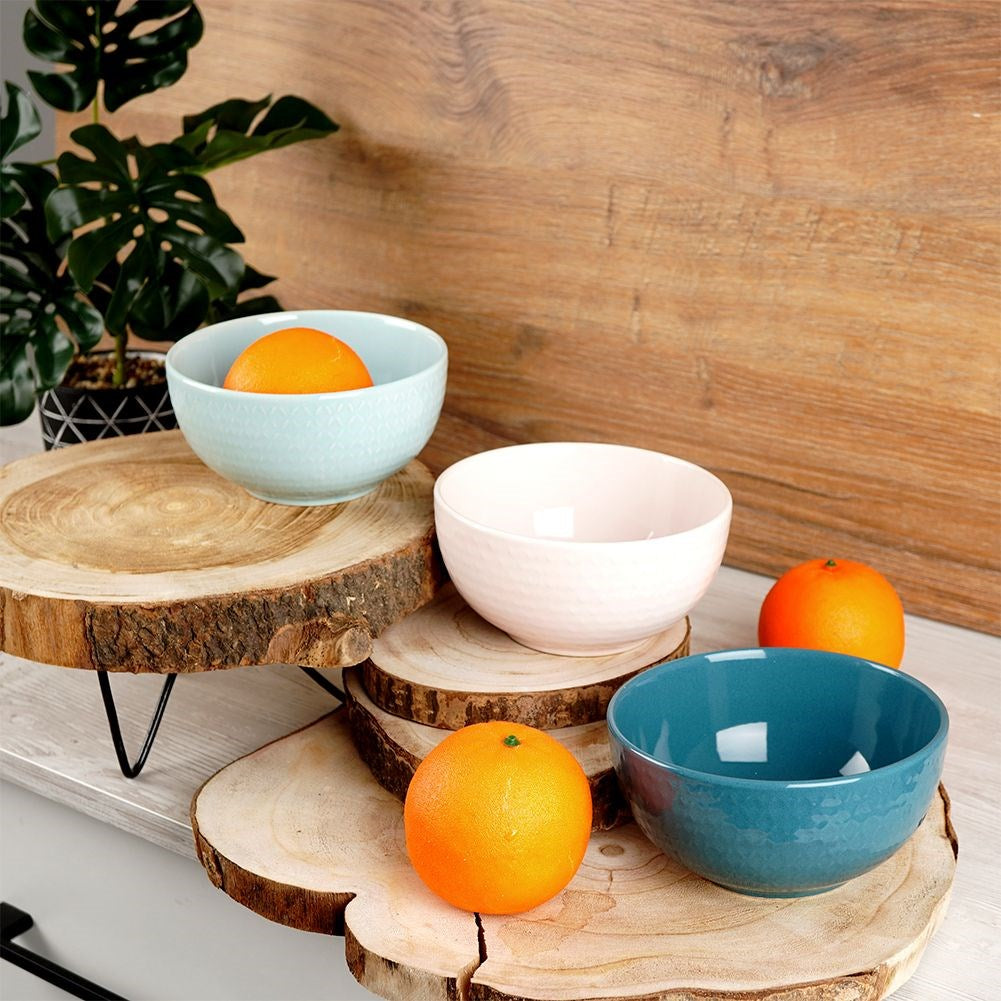 Pink ceramic bowl RELIEF 14 cm, 600 ml
