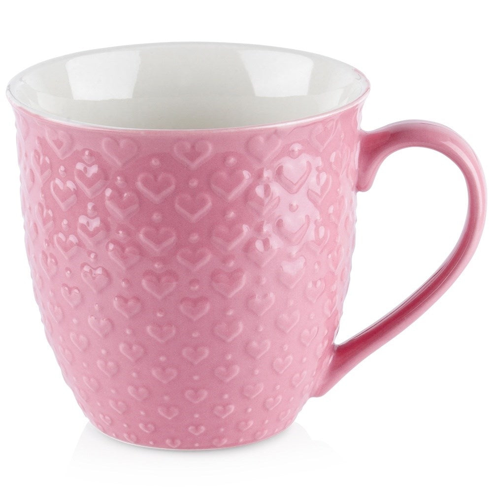 Pink ceramic mug with hearts, microwave and dishwasher safe