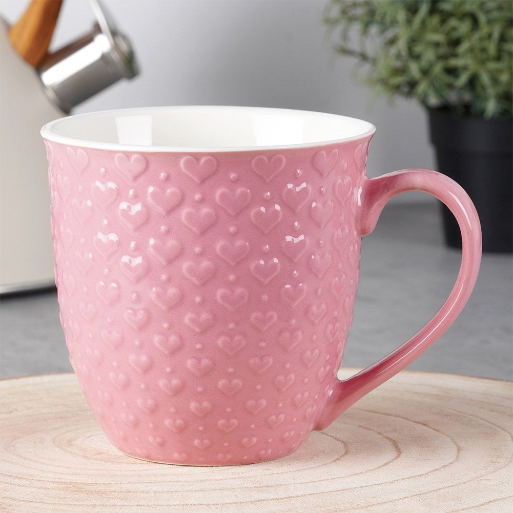 Pink ceramic mug with hearts, microwave and dishwasher safe