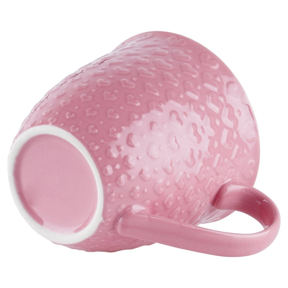 Pink ceramic mug with hearts, microwave and dishwasher safe