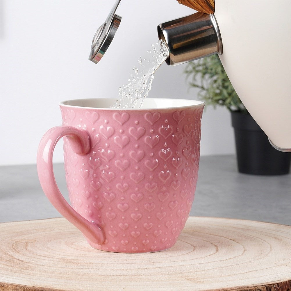 Pink ceramic mug with hearts, microwave and dishwasher safe