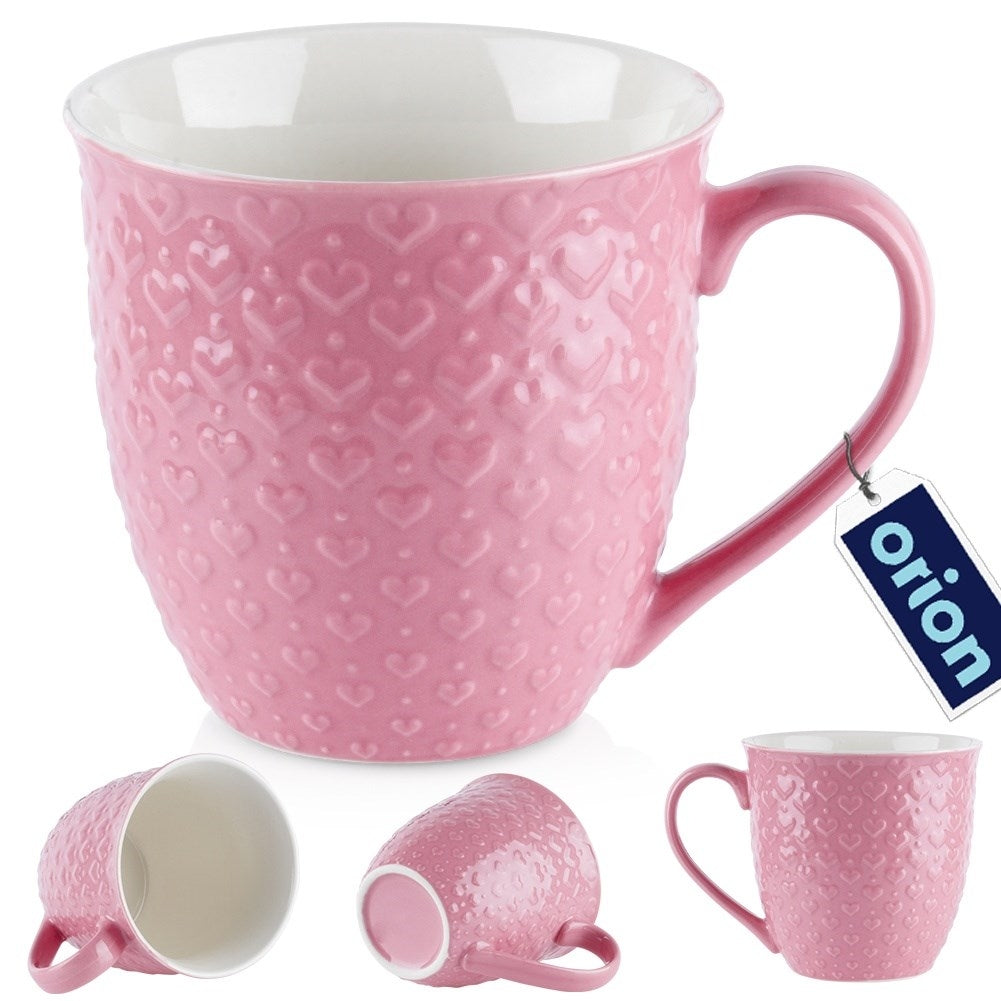 Pink ceramic mug with hearts, microwave and dishwasher safe