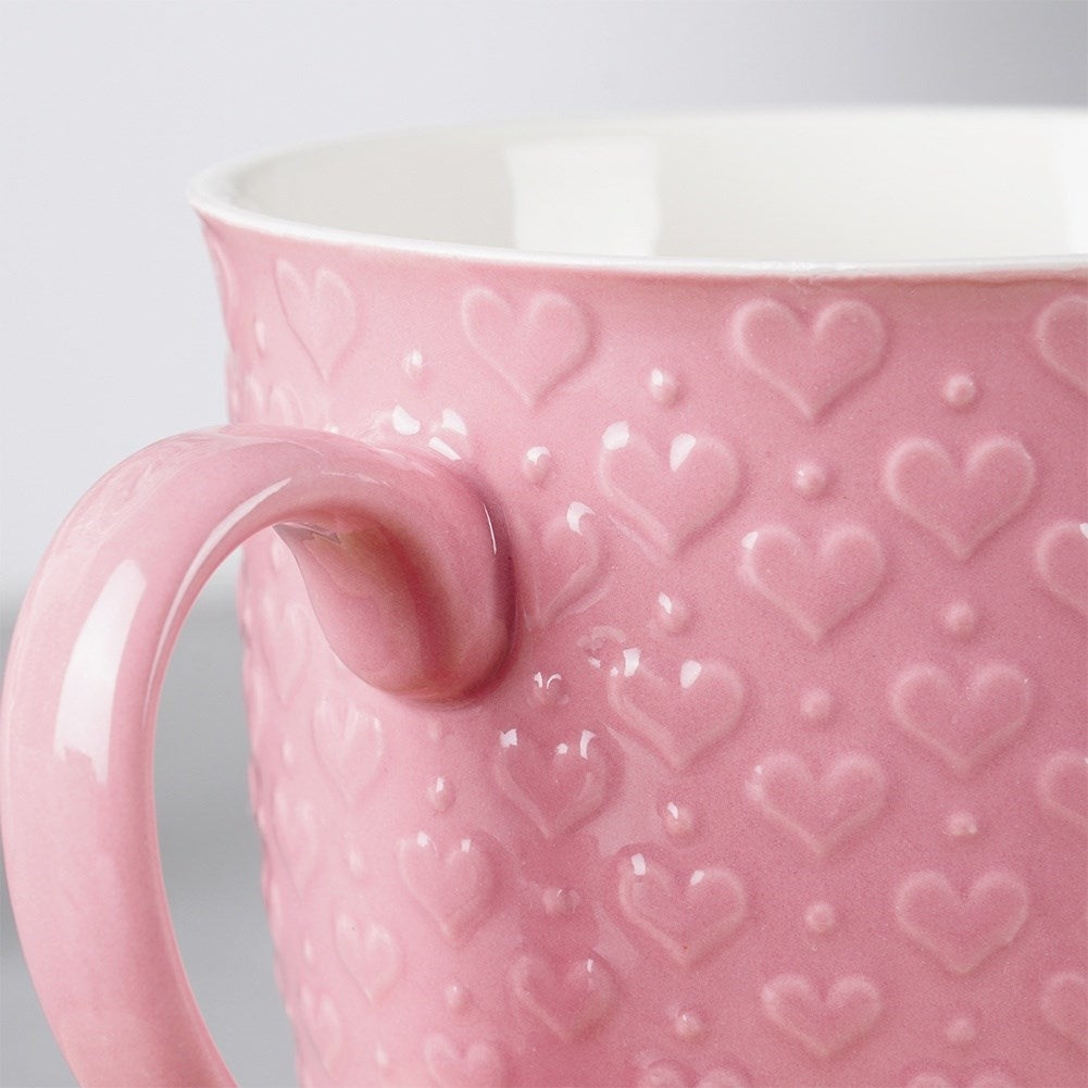 Pink ceramic mug with hearts, microwave and dishwasher safe