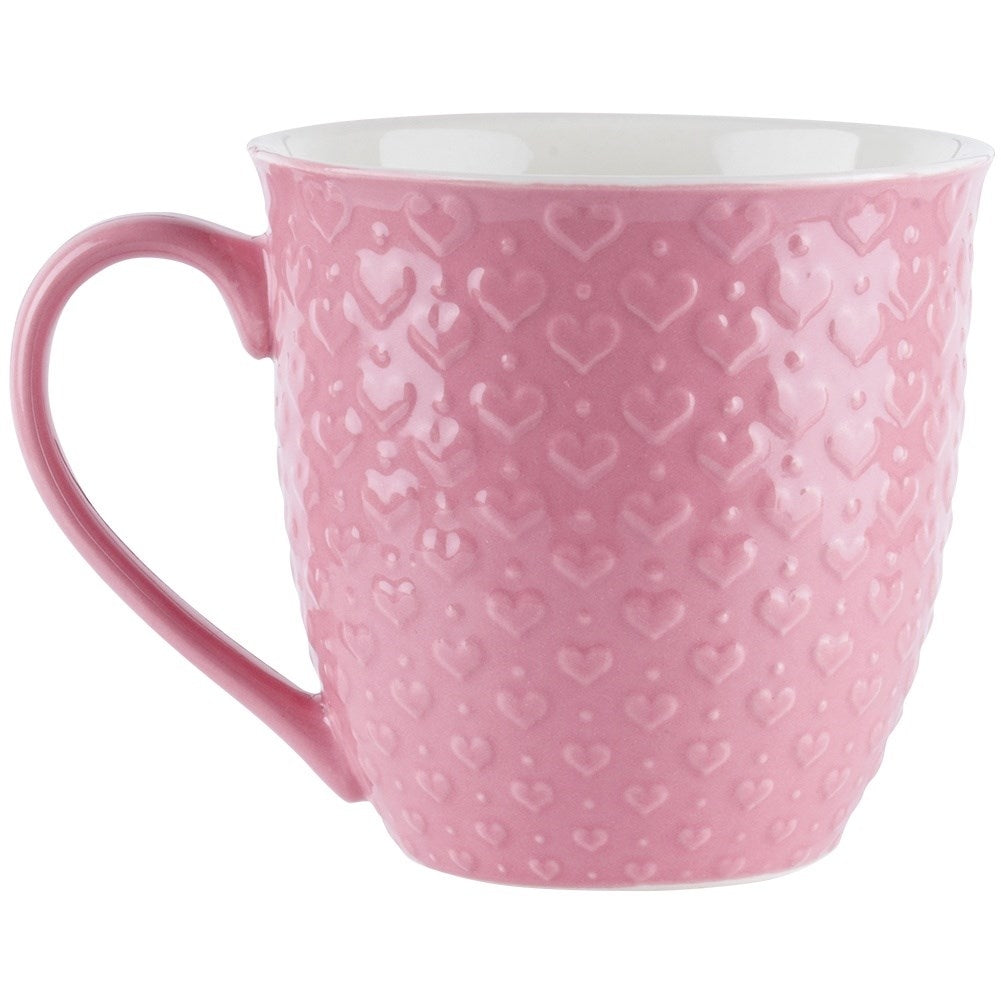 Pink ceramic mug with hearts, microwave and dishwasher safe