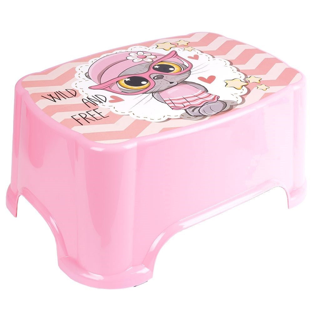 Pink children's stool made of durable plastic for bathrooms and rooms