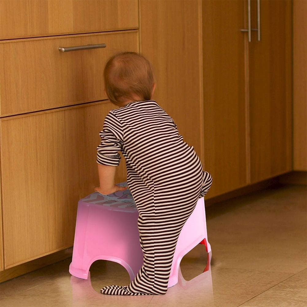 Pink children's stool made of durable plastic for bathrooms and rooms