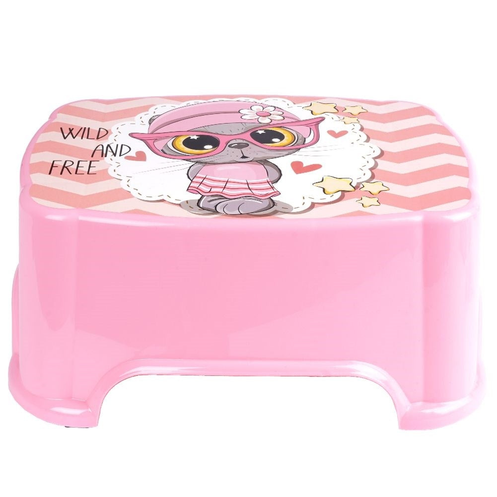 Pink children's stool made of durable plastic for bathrooms and rooms