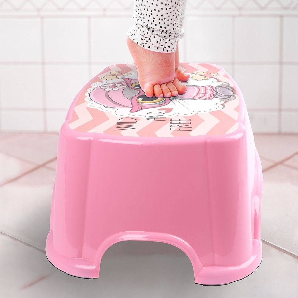 Pink children's stool made of durable plastic for bathrooms and rooms