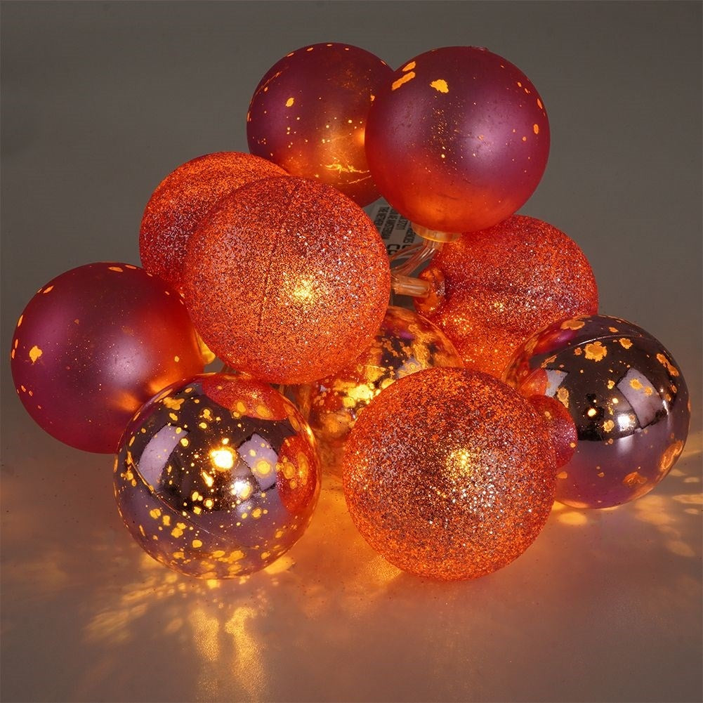 Pink glowing Christmas tree balls: matte, glittery, shiny, LED