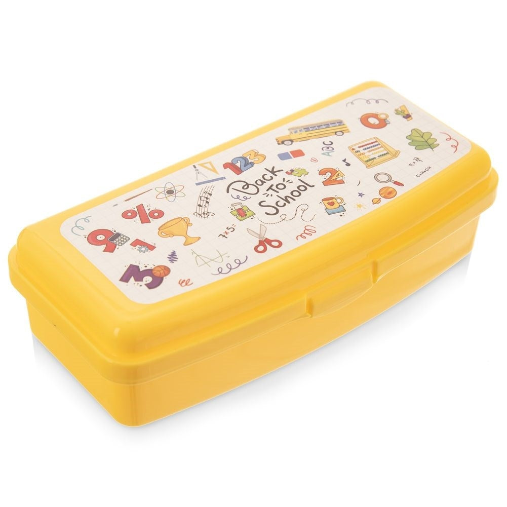 Pink lunch box with clip closure and cake motif