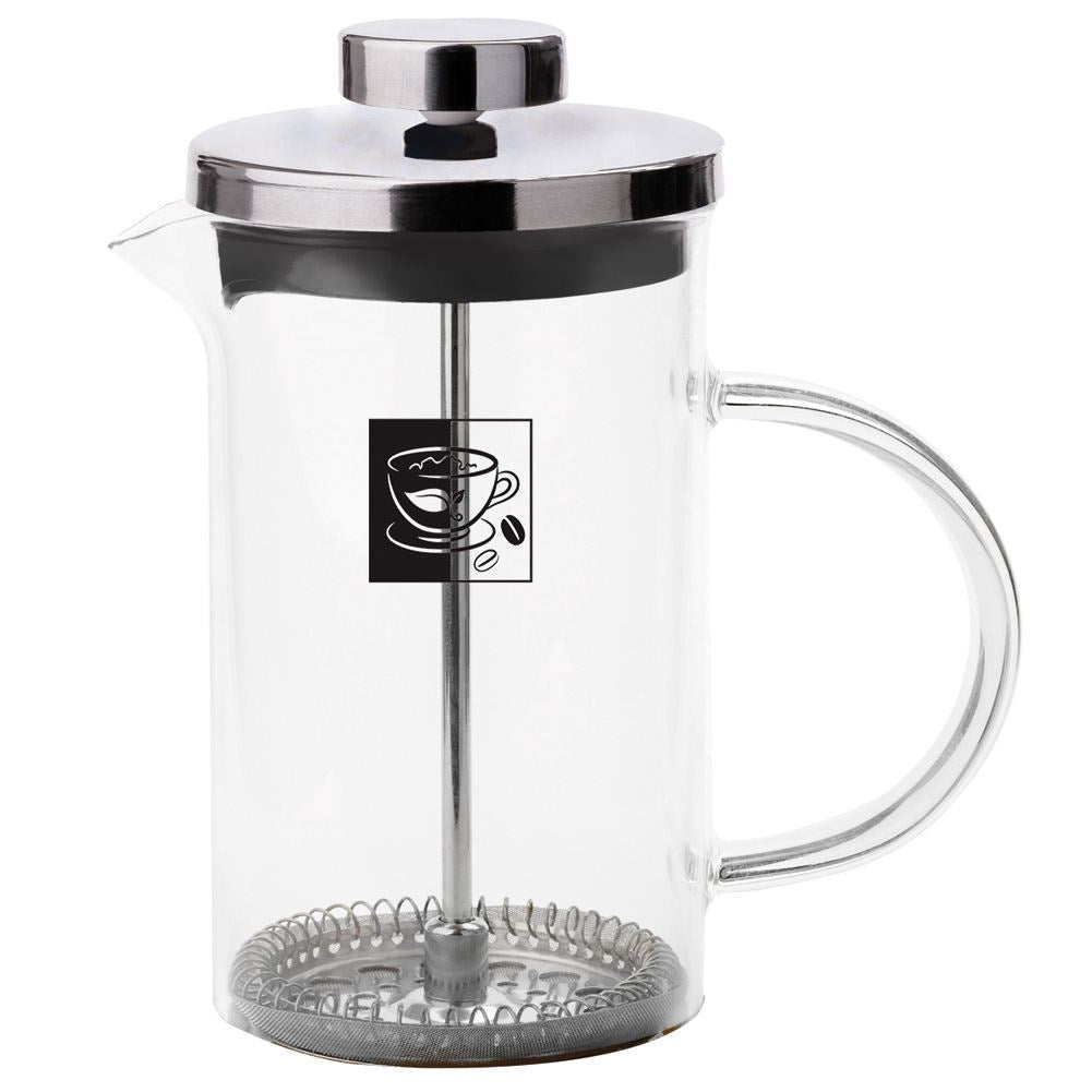 Pitcher-shaped glass brewer with strainer for coffee, tea and milk frothing