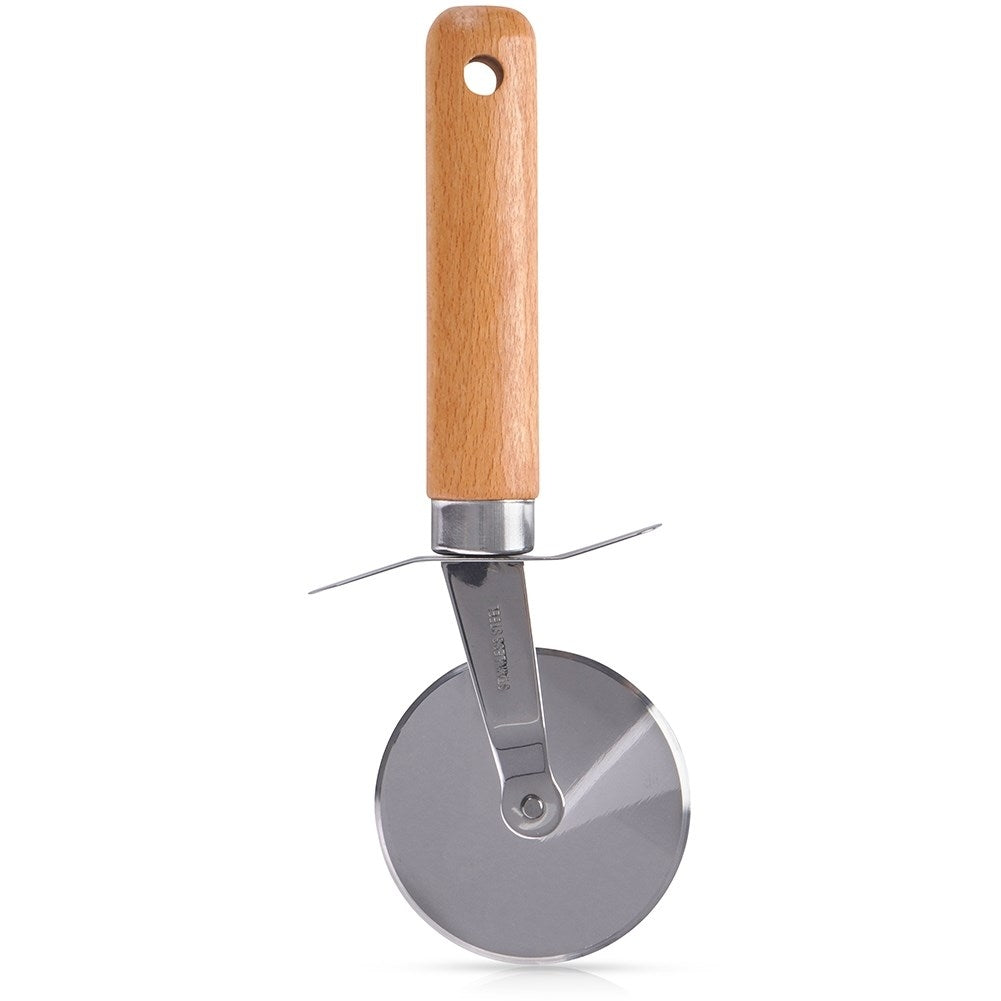 Pizza cutter in stainless steel and beech wood, perfect for pizza lovers