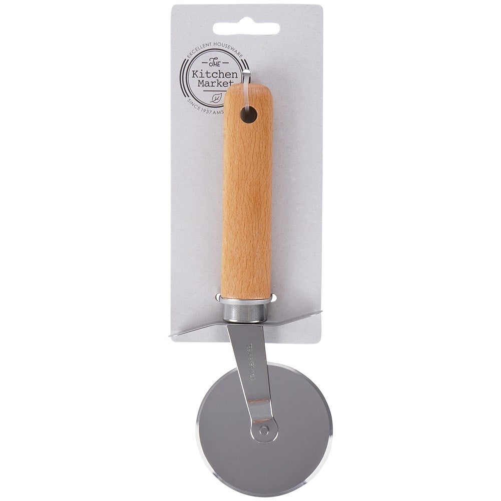 Pizza cutter in stainless steel and beech wood, perfect for pizza lovers