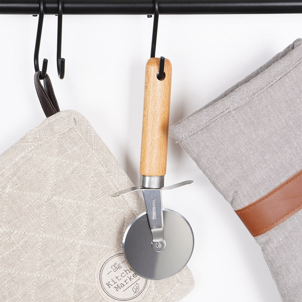 Pizza cutter in stainless steel and beech wood, perfect for pizza lovers