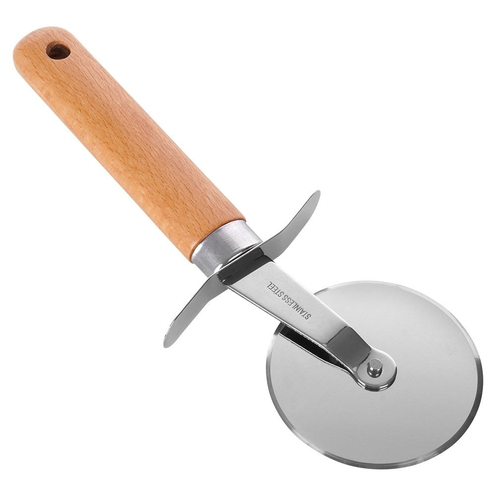 Pizza cutter in stainless steel and beech wood, perfect for pizza lovers