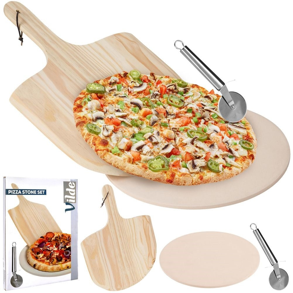 Pizza set with stone, shovel and cutter for perfect pizzas