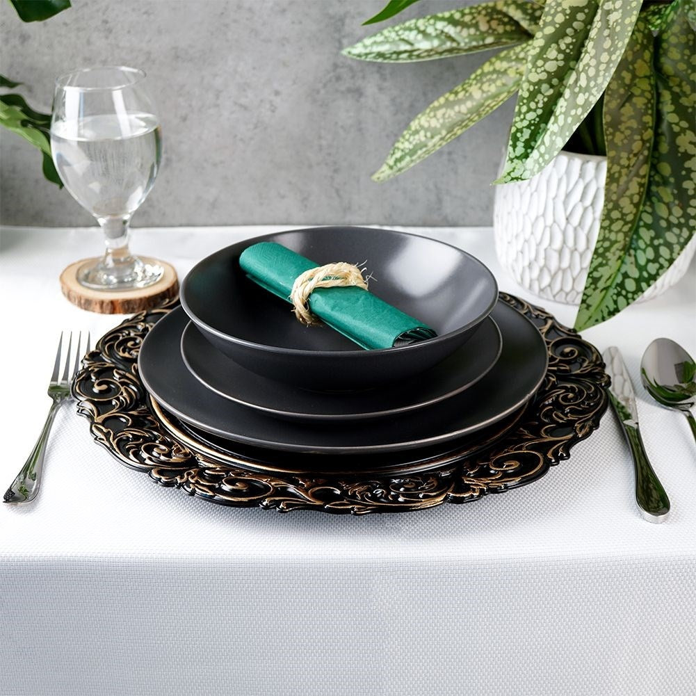 Placemat 36 cm black with antique gold details