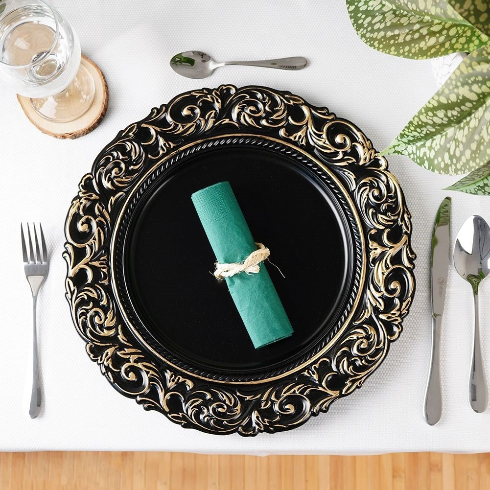 Placemat 36 cm black with antique gold details