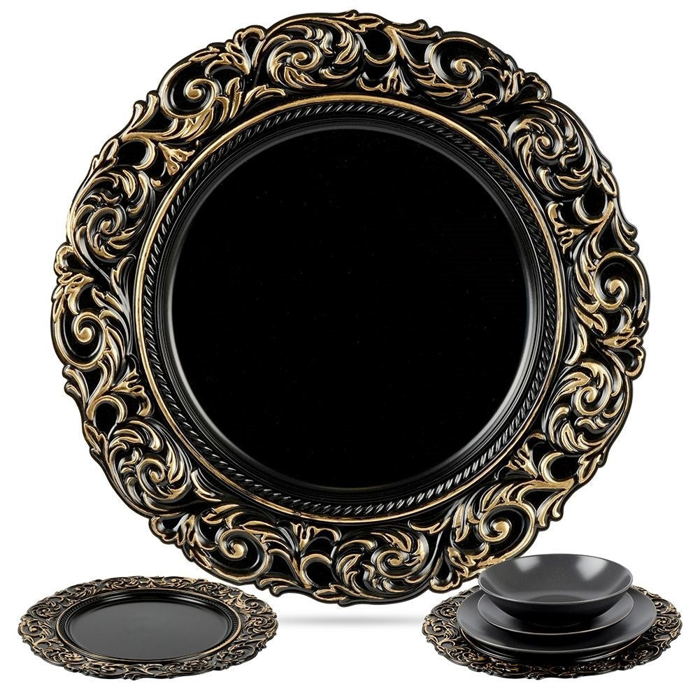 Placemat 36 cm black with antique gold details