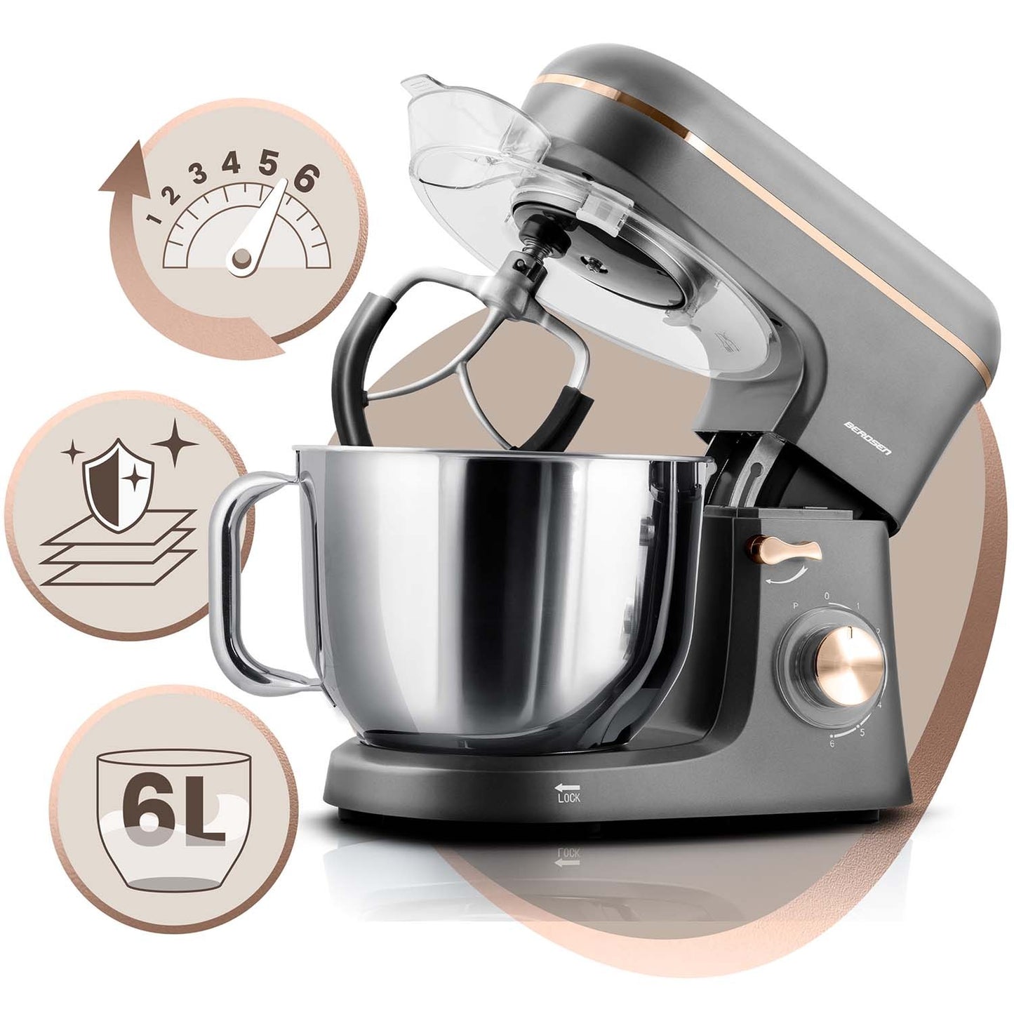 Planetary Stand Mixer 3-in-1, 6L, 1400W, Copper Motor