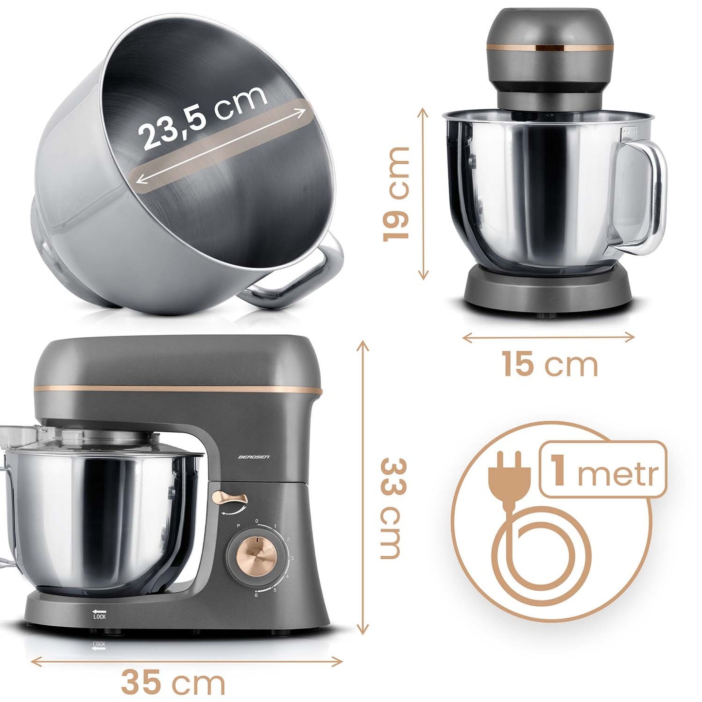 Planetary Stand Mixer 3-in-1, 6L, 1400W, Copper Motor